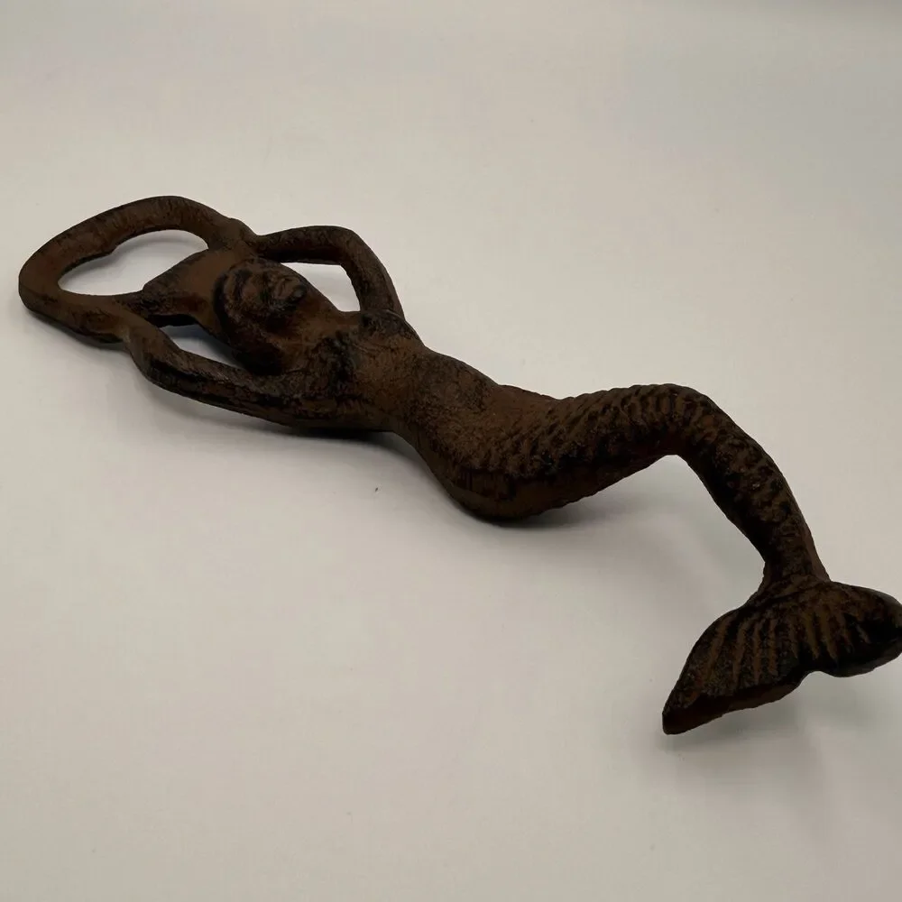 Cast Iron Mermaid Bottle Opener Rustic Nautical Coastal Bar Cart Decor 7